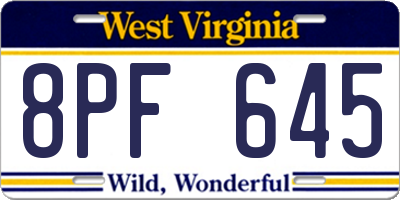 WV license plate 8PF645