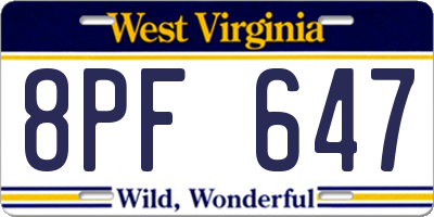WV license plate 8PF647