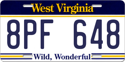 WV license plate 8PF648