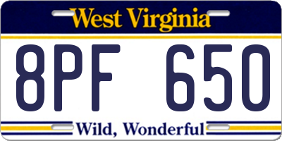 WV license plate 8PF650