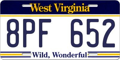 WV license plate 8PF652