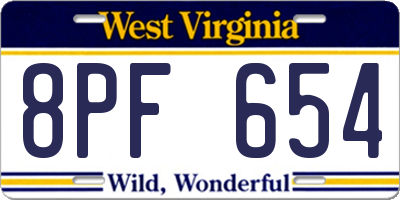 WV license plate 8PF654