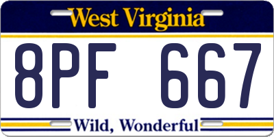 WV license plate 8PF667