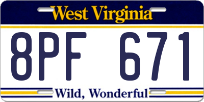 WV license plate 8PF671