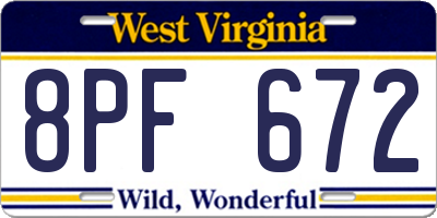 WV license plate 8PF672