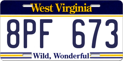 WV license plate 8PF673