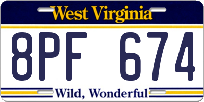 WV license plate 8PF674