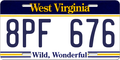 WV license plate 8PF676