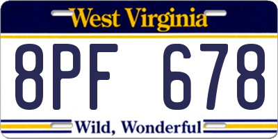 WV license plate 8PF678