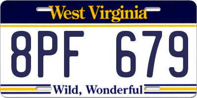 WV license plate 8PF679