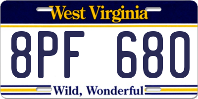WV license plate 8PF680