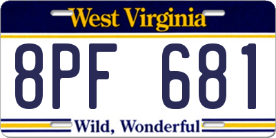 WV license plate 8PF681