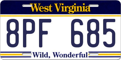 WV license plate 8PF685