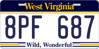 WV license plate 8PF687
