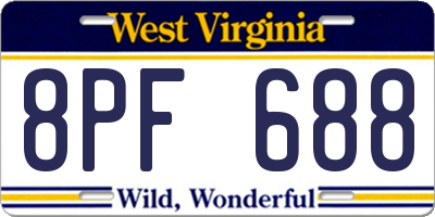 WV license plate 8PF688