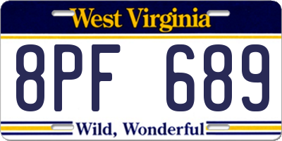 WV license plate 8PF689