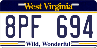 WV license plate 8PF694
