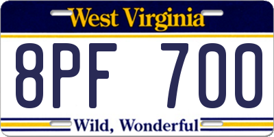 WV license plate 8PF700