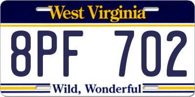 WV license plate 8PF702