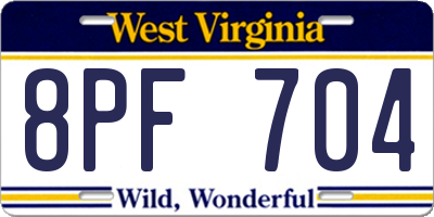 WV license plate 8PF704