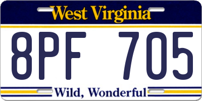 WV license plate 8PF705