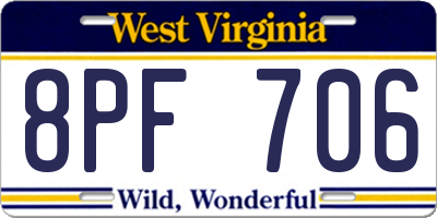 WV license plate 8PF706
