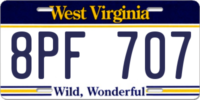 WV license plate 8PF707
