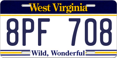 WV license plate 8PF708