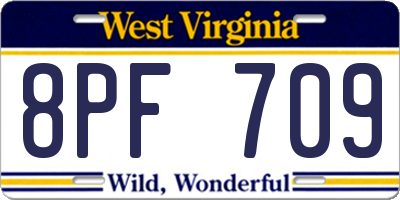WV license plate 8PF709