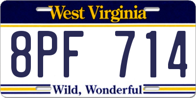 WV license plate 8PF714