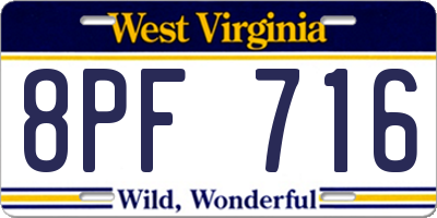 WV license plate 8PF716