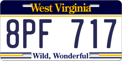 WV license plate 8PF717