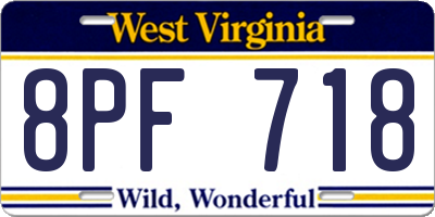 WV license plate 8PF718
