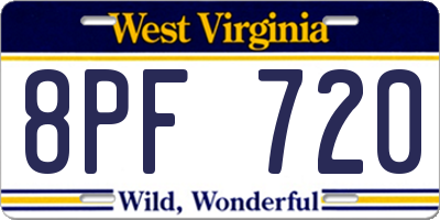 WV license plate 8PF720