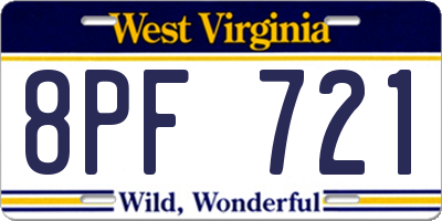 WV license plate 8PF721
