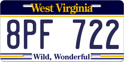WV license plate 8PF722