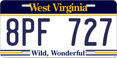 WV license plate 8PF727