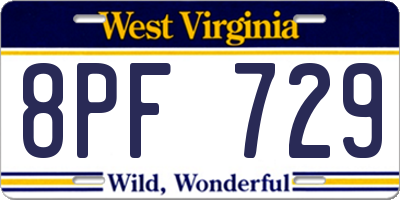 WV license plate 8PF729