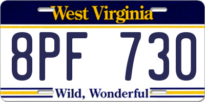 WV license plate 8PF730