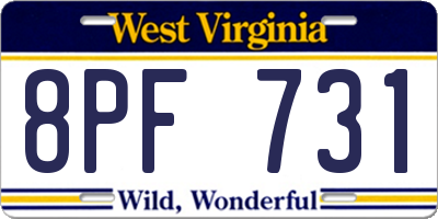 WV license plate 8PF731