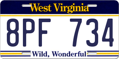 WV license plate 8PF734