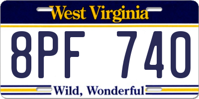 WV license plate 8PF740