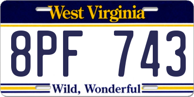 WV license plate 8PF743