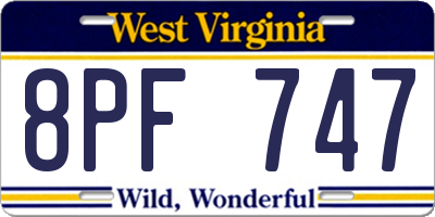 WV license plate 8PF747