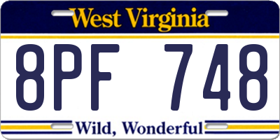 WV license plate 8PF748
