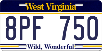 WV license plate 8PF750