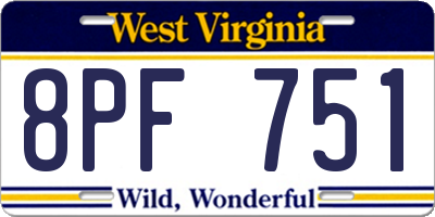 WV license plate 8PF751