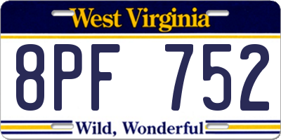 WV license plate 8PF752