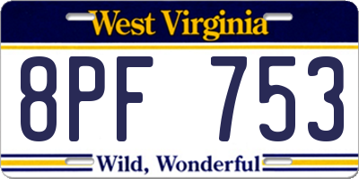 WV license plate 8PF753