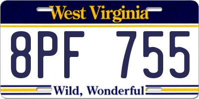 WV license plate 8PF755